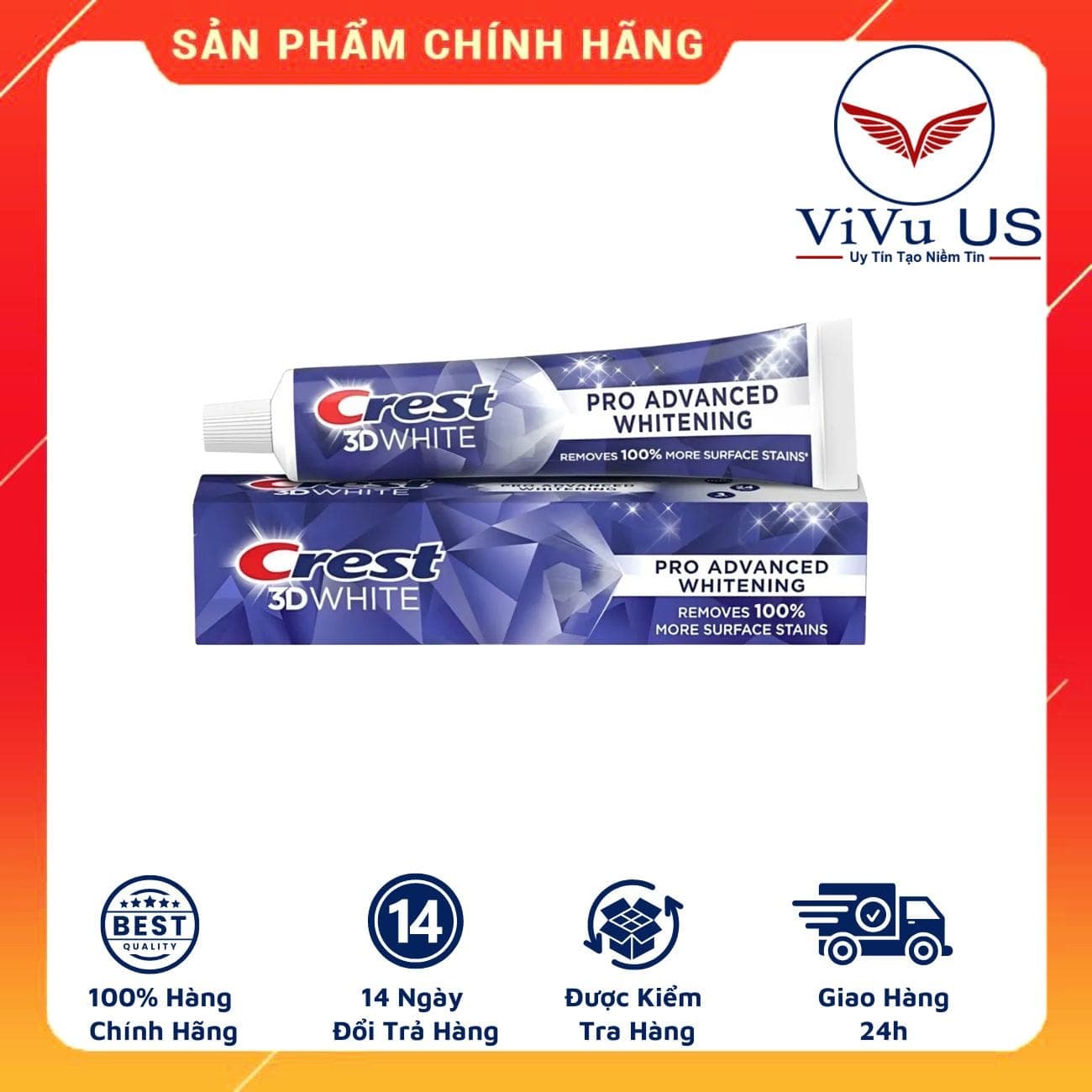 Kem đánh răng Crest 3D White 147g Advanced Whitening của Mỹ