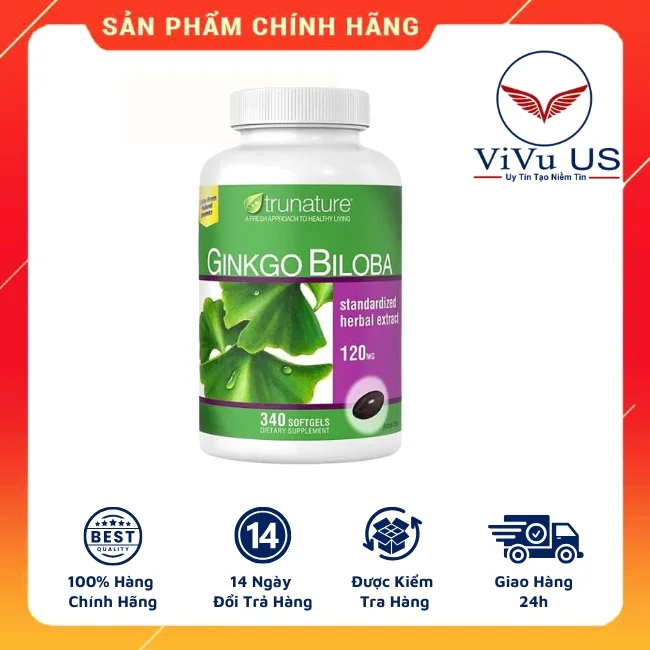 Viên Uống Bổ Não Ginkgo Biloba Trunature 340 Viên Mỹ kèm bill mua hàng USA