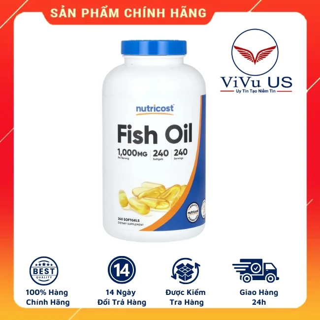 Dầu Cá Omega-3 Nutricost 1000mg 240 Viên của Mỹ
