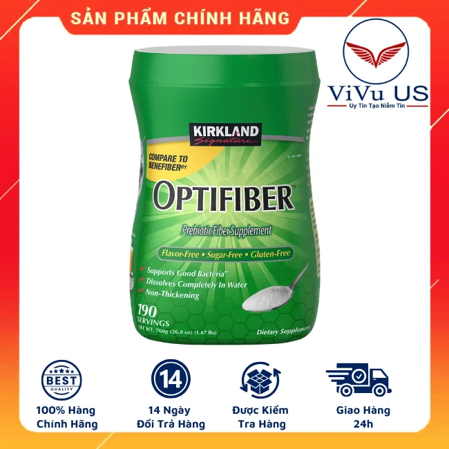 Hũ Bột hòa tan bổ sung chất xơ Optifiber Kirkland dung tích lớn 760 gam