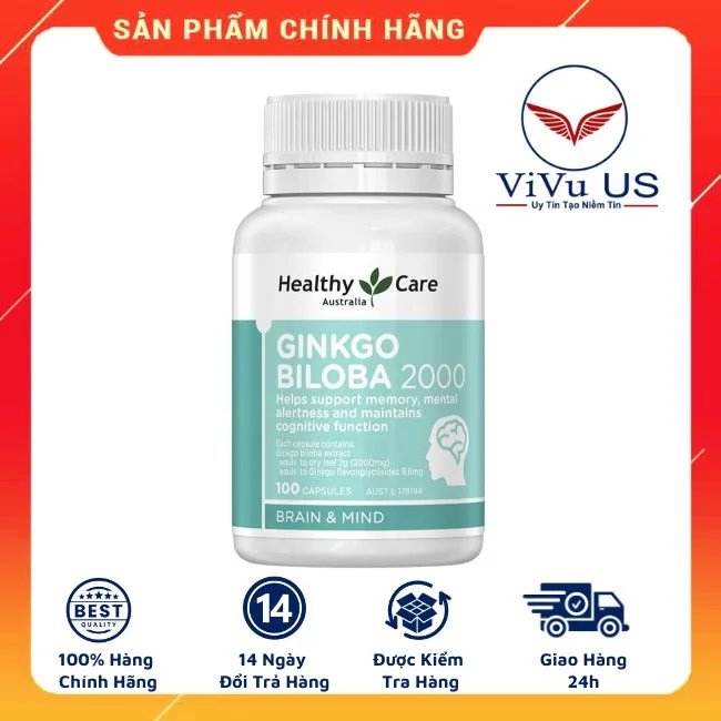 Viên Uống Ginkgo Biloba 2000mg Healthy Care 100 Viên của Mỹ