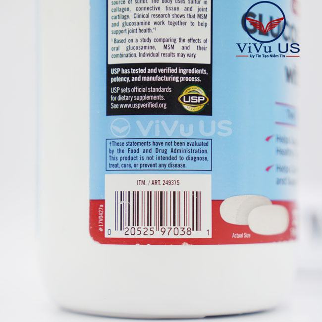 Mã Vạch Glucosamine 375 Viên Hcl 1500mg Kirkland