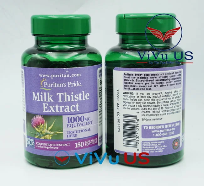 Hình ảnh chai Milk Thistle Extractitan’s Puritan’s Pride 1000mg 180 viên dùng minh họa trước phần kết luận