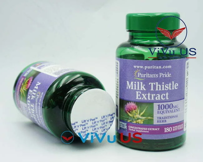 Ảnh sản phẩm Viên uống bổ gan Milk Thistle Extractitan’s Puritan’s Pride 1000mg 180 viên của Mỹ hiển thị đầy đủ bao bì