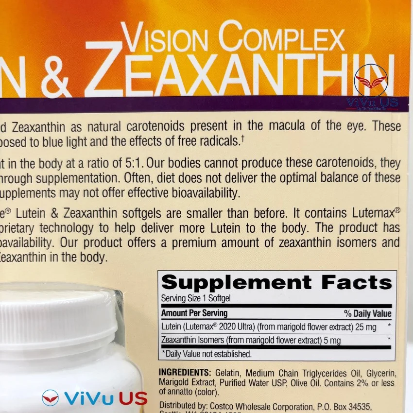 Thành Phần Trunature Vision Complex Lutein & Zeaxanthin 140 Viên Của Mỹ