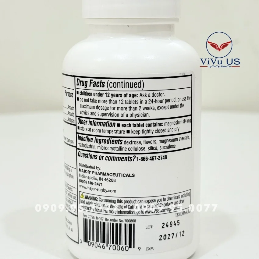 Major Mintox Plus Tabs Antacid 100 Viên Của Mỹ