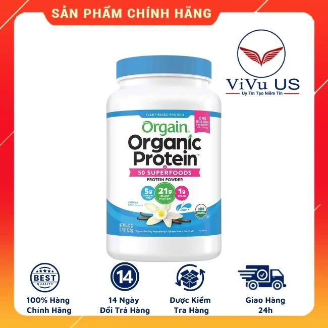 Bột protein hữu cơ Orgain Organic Protein & Superfoods 1,22kg vị Vani
