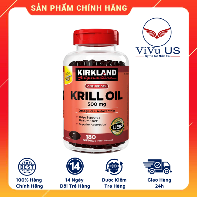 Dầu Nhuyễn Thể Kirkland Krill Oil 500mg 180 Viên của Mỹ