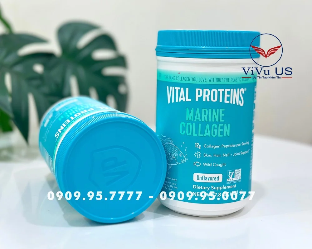 Sản phẩm Vital Proteins Marine Collagen 221g chính hãng chụp cận cảnh bao bì
