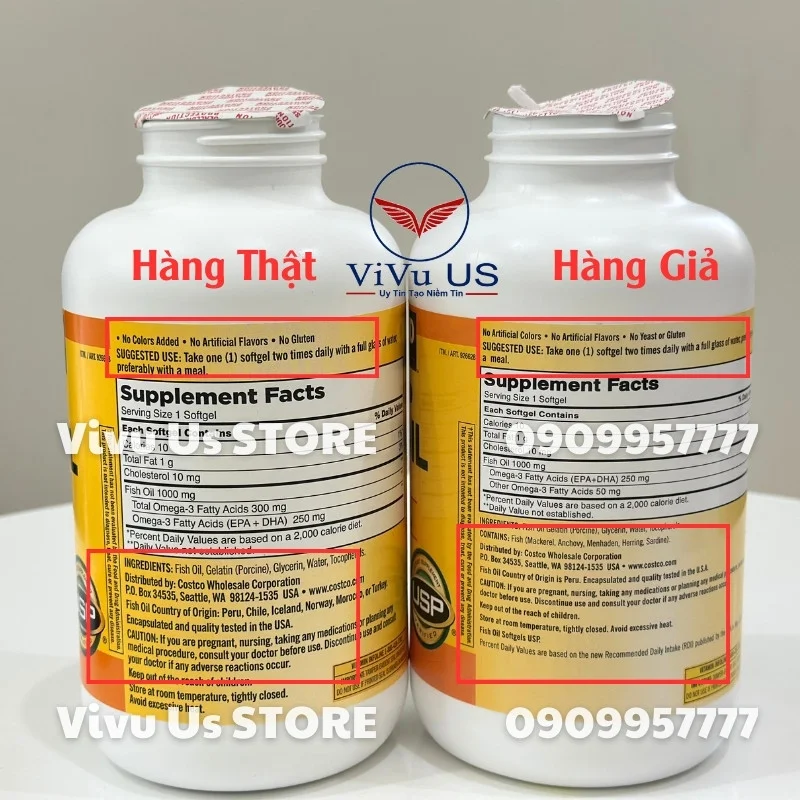 Phân Biệt Hàng Thật Giả Viên Uống Dầu Cá Fish Oil Kirkland