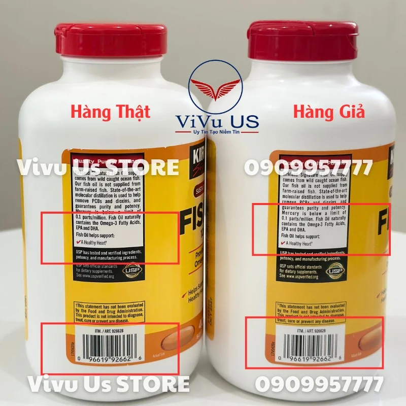 Phân Biệt Hàng Thật Giả Viên Uống Dầu Cá Fish Oil Kirkland 1000mg 400v