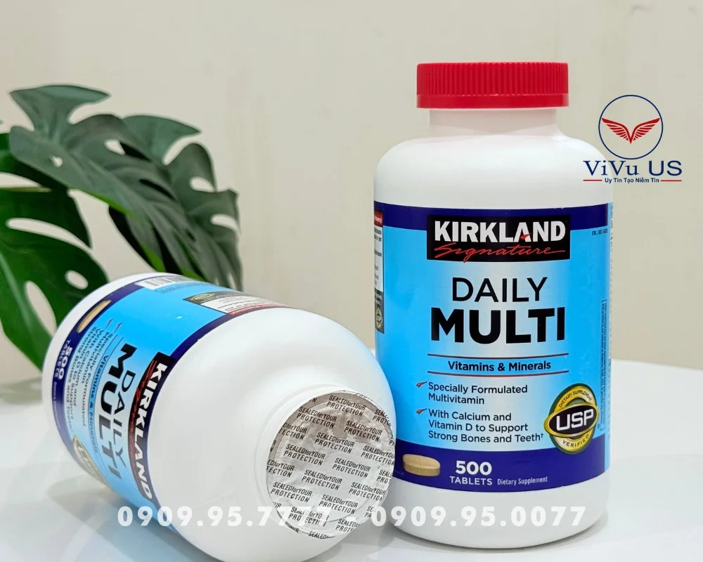 Hình ảnh chai Vitamin Tổng Hợp Daily Multi Kirkland của Mỹ đặt trước khi kết luận bài review