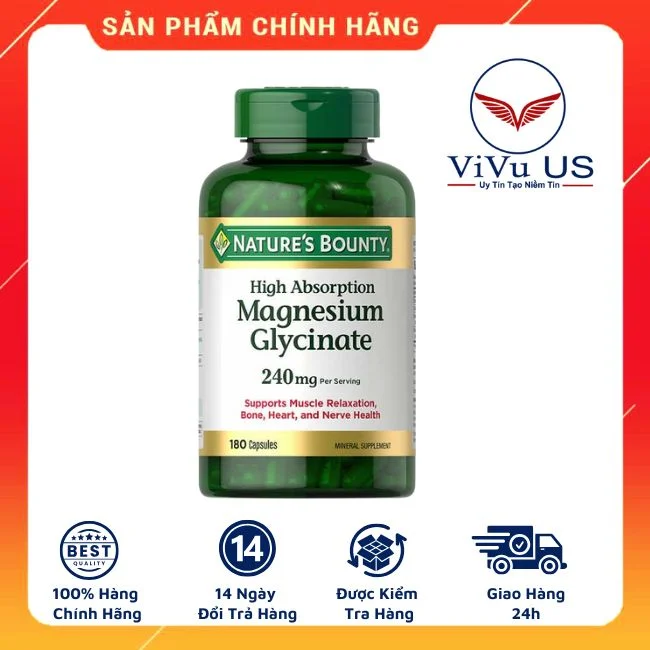 Viên Uống Magnesium Glycinate Nature’s Bounty 240mg hộp 180 viên