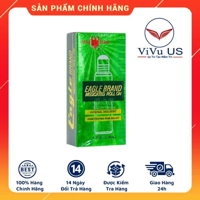 Dầu gió xanh 2 nắp hiệu Con Ó 8ml Eagle Brand Medicated Oil xách tay từ Mỹ