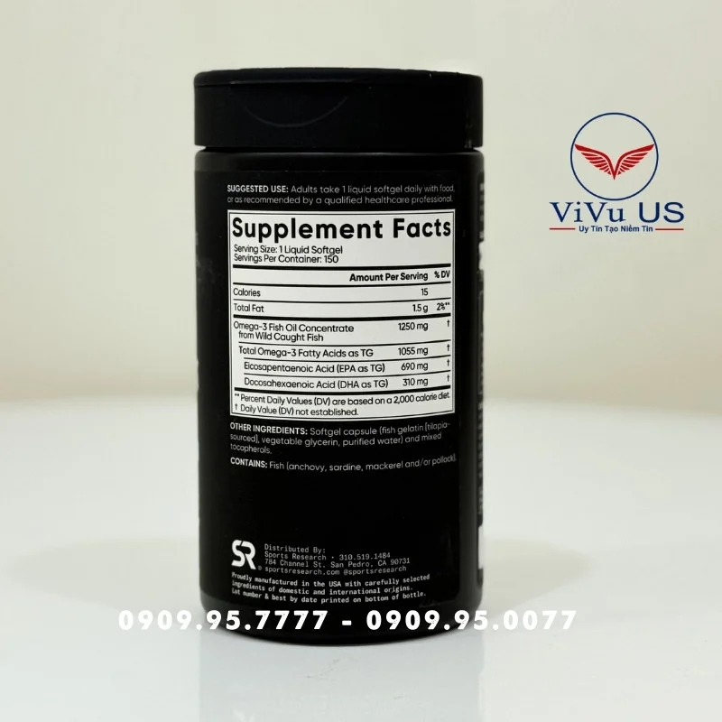 Thành Phần Dầu Cá Sport Research Triple Strength Omega 3 Fish Oil Của Mỹ Jpg