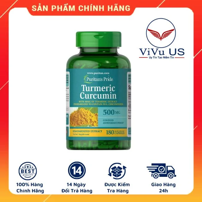 Viên Uống Tinh Bột Nghệ Turmeric Curcumin 500mg Puritan’s Pride 180 viên